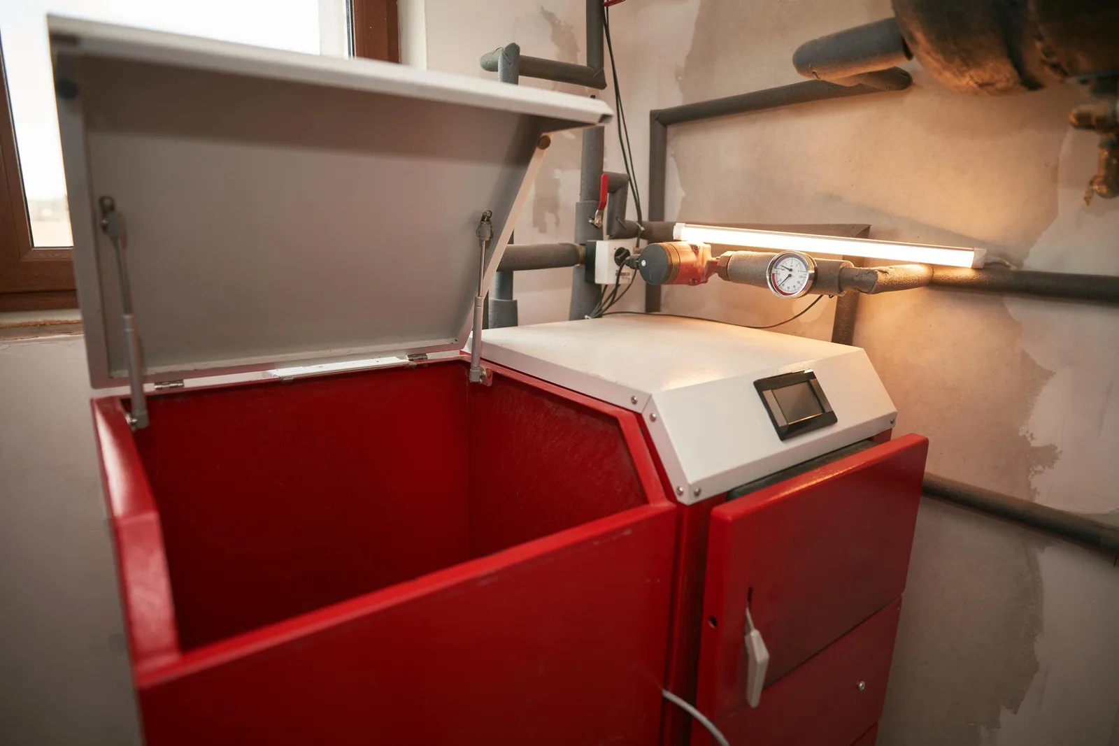 Siège chaudière à bois installé sur un installation domestique